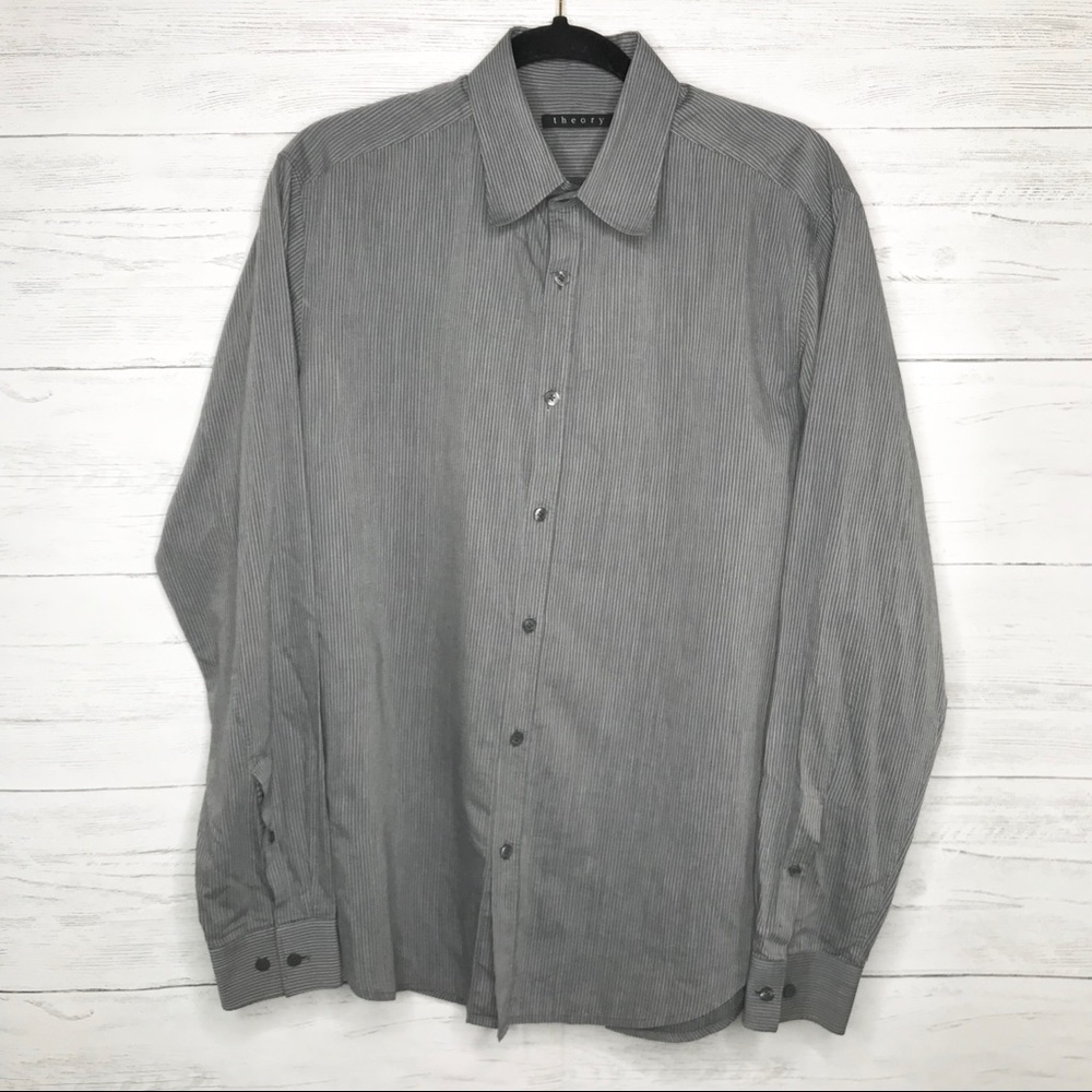 Theory Men’s Gray Stripe Long Sleeve Button Down